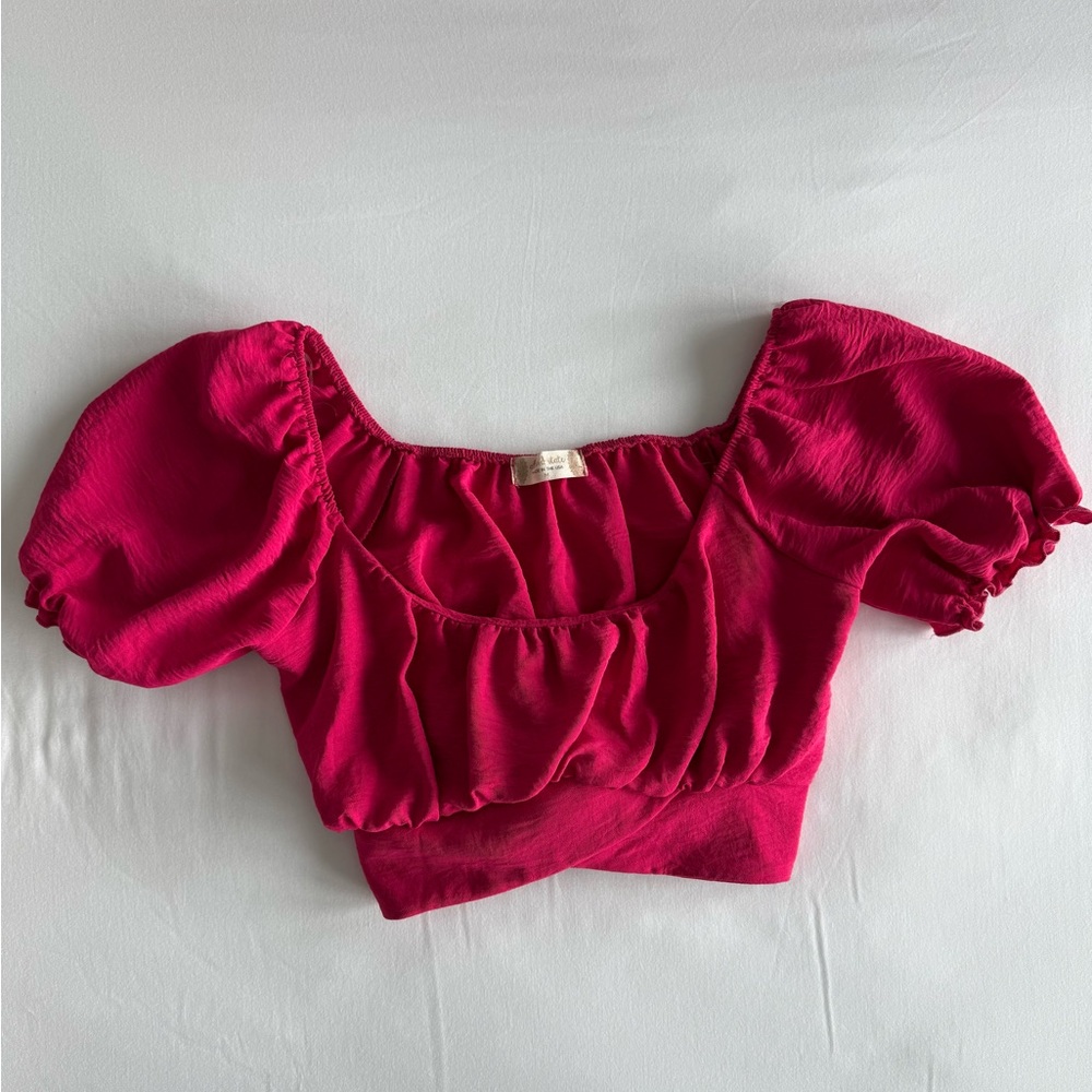 Altar’d State Pink Puff Sleeve Crop Top